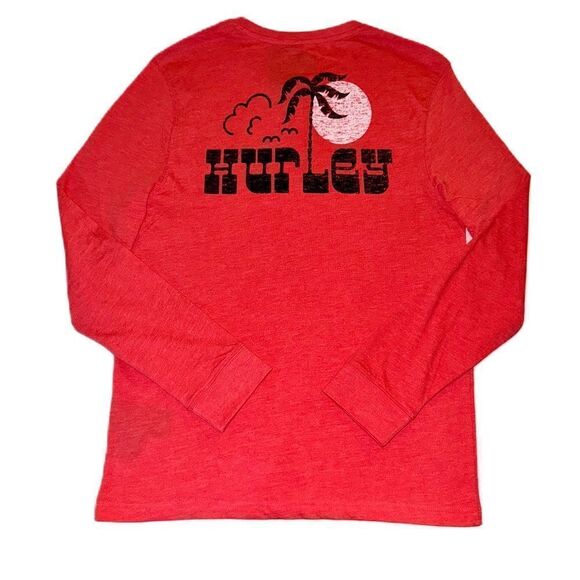 Hurley Long Sleeve Cotton Jersey Beach Icana Logo Henley T-shirt Red Men’s Small - Picture 7 of 16
